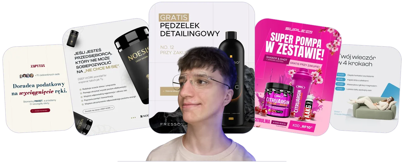 Instagram posts designed by Adrian, with a photo of Adrian in the middle